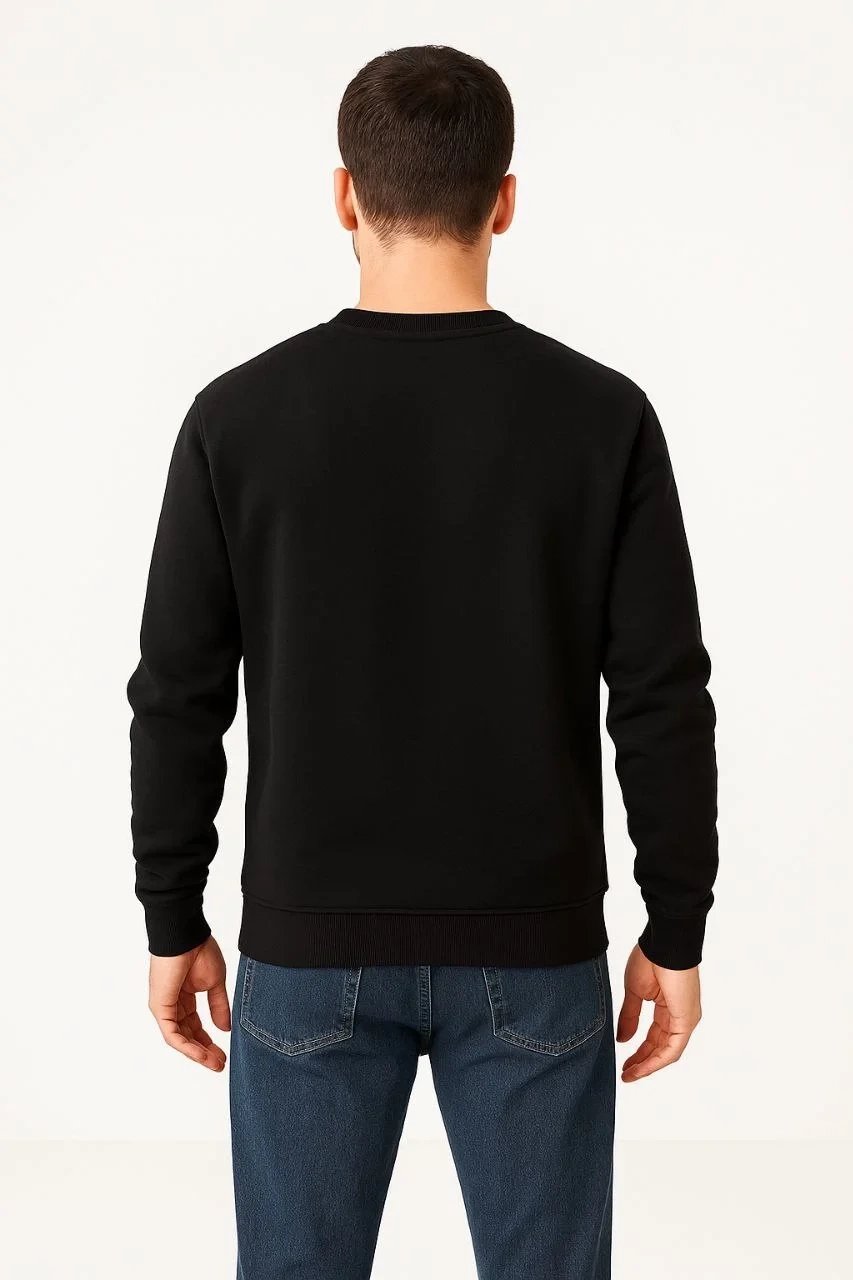 Men's Black 3-Thread Cotton Crew Neck Sweatshirt 3