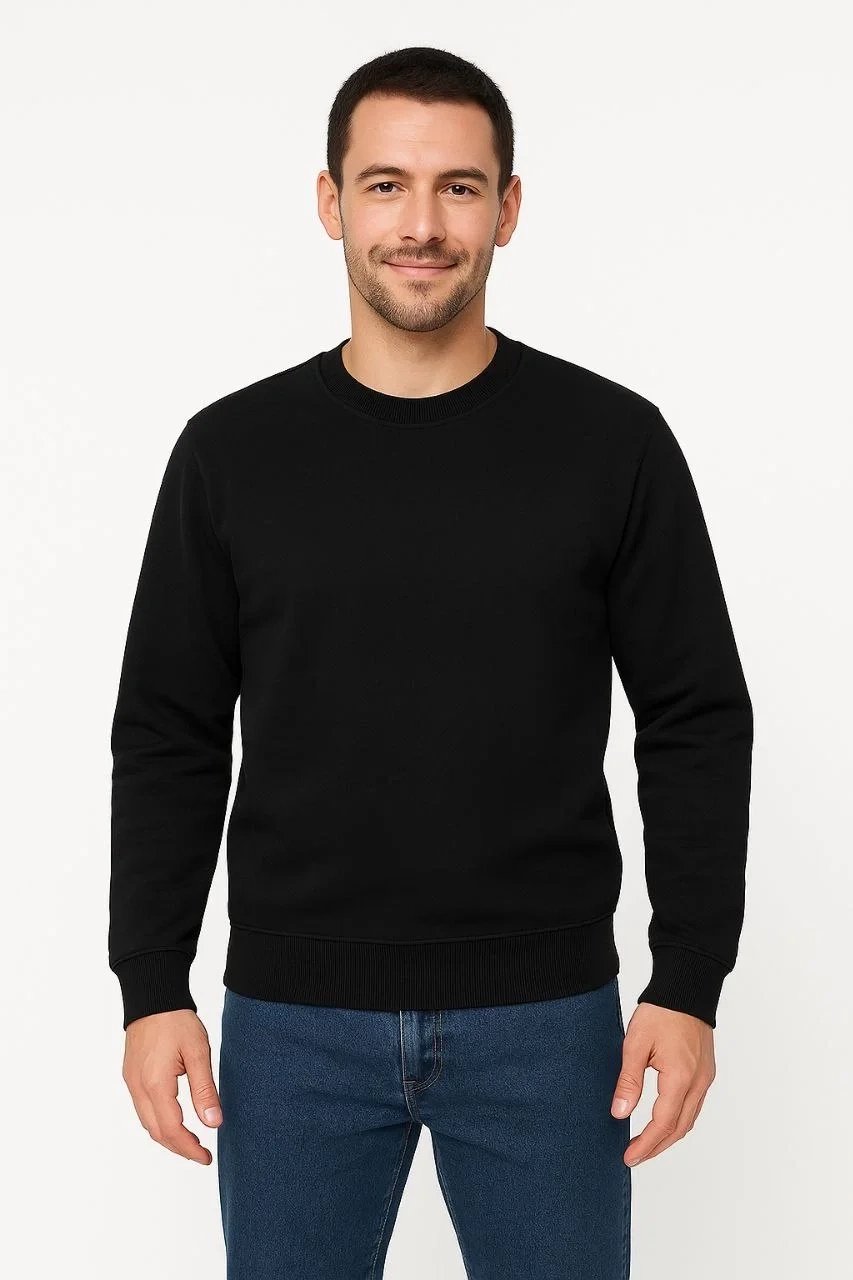 Men's Black 3-Thread Cotton Crew Neck Sweatshirt 5