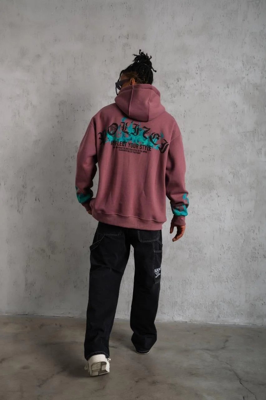 Sweatshirtê Mêran ê Gula Kurusî, 3 Têl, Pembû, Bi Çapkirina Alevê, Bi Kevan 2