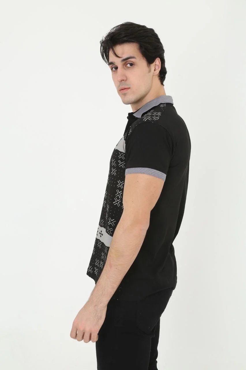 Pánské černé slim fit potištěné polo tričko, krátký rukáv 4