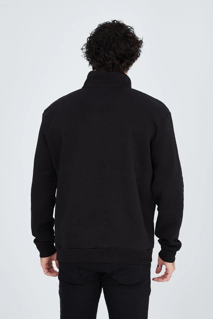 Men's Black Half-Zip 3-Thread Cotton Printed Sweatshirt 4