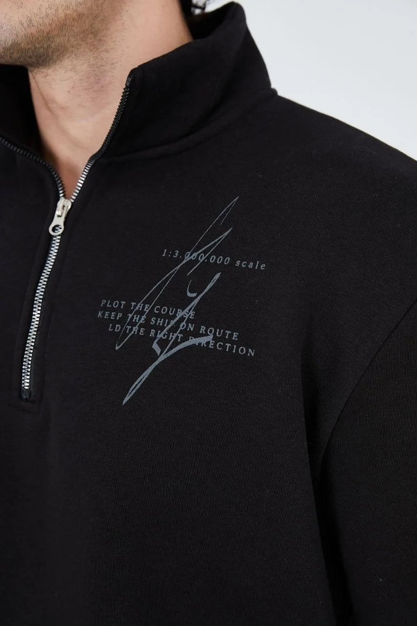 Men's Black Half-Zip 3-Thread Cotton Printed Sweatshirt 5