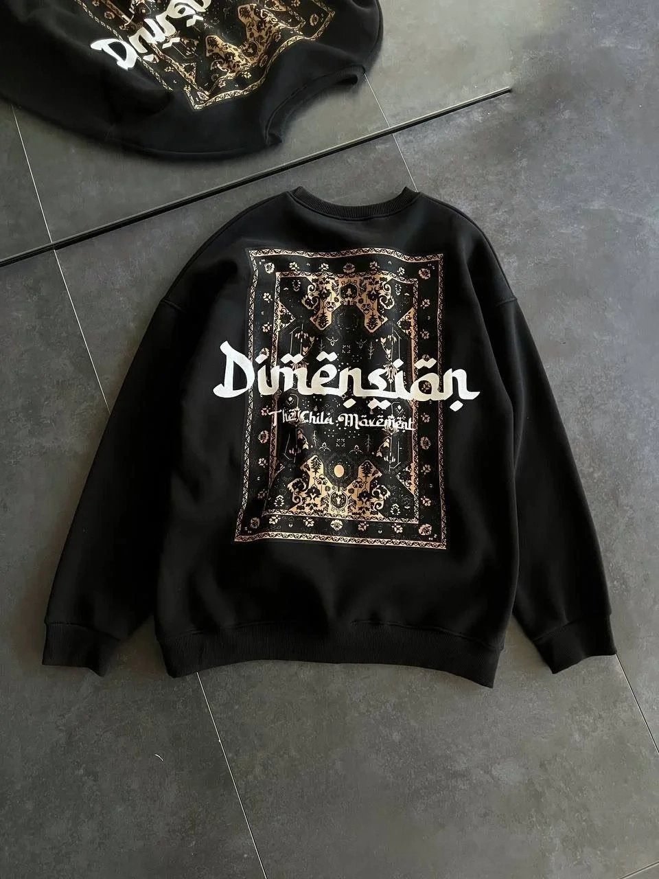 Ženska crna oversize 3-pamučna bicikli kragna printana dukserica 3
