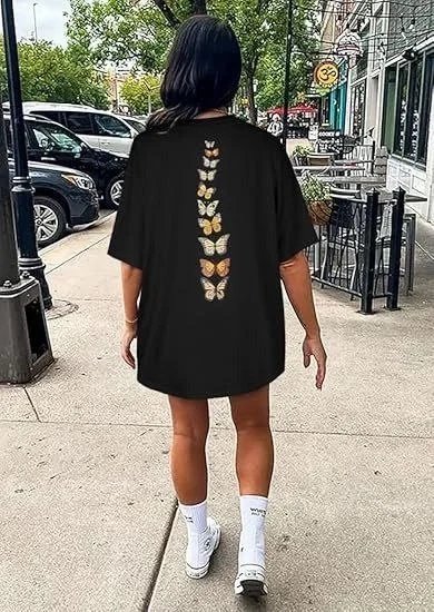 Femeie Neagră Oversize Guler Bicicletă Imprimat Tricou 4