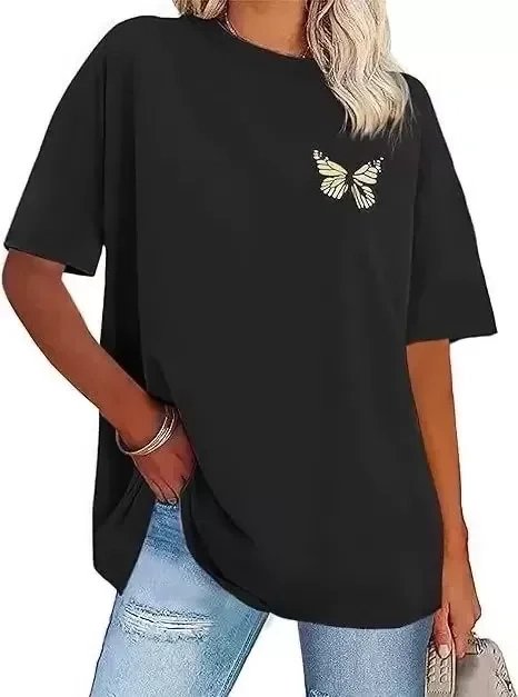 Femeie Neagră Oversize Guler Bicicletă Imprimat Tricou 6