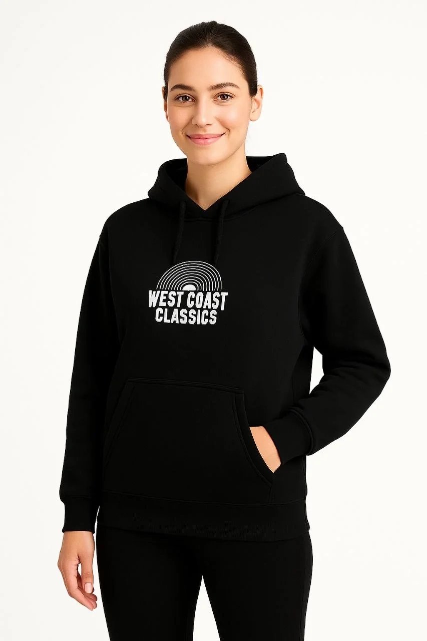 Dámské černé oversized bavlněné mikiny s kapucí, kapsou, potiskem 2