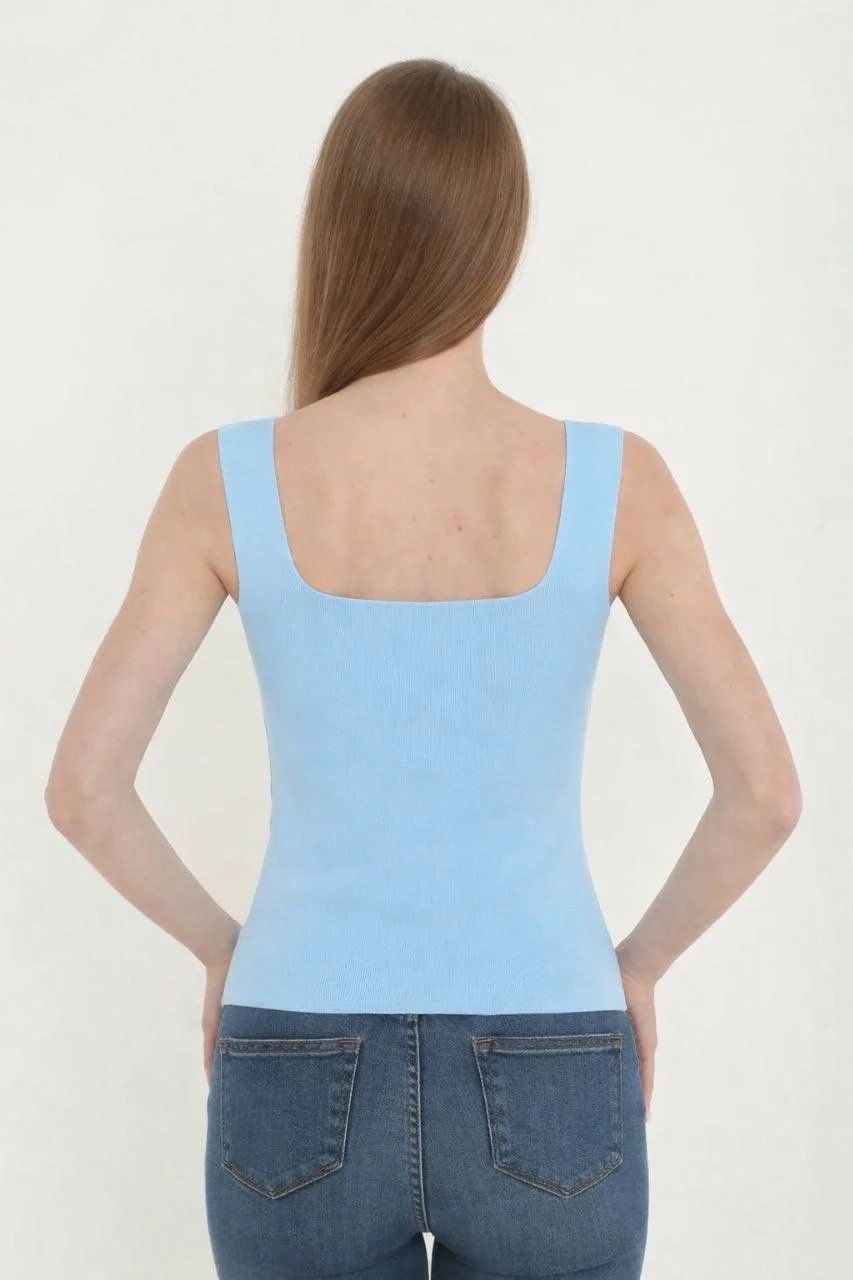 Dámský modrý crop top, s hranatým výstřihem, lycrový 3