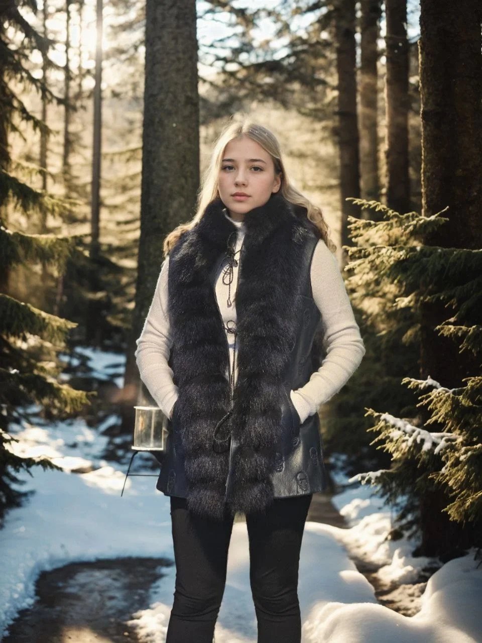 Femeie Bleumarin Blană Naturală Fără Mâneci Cu Fermoar Vestă 4