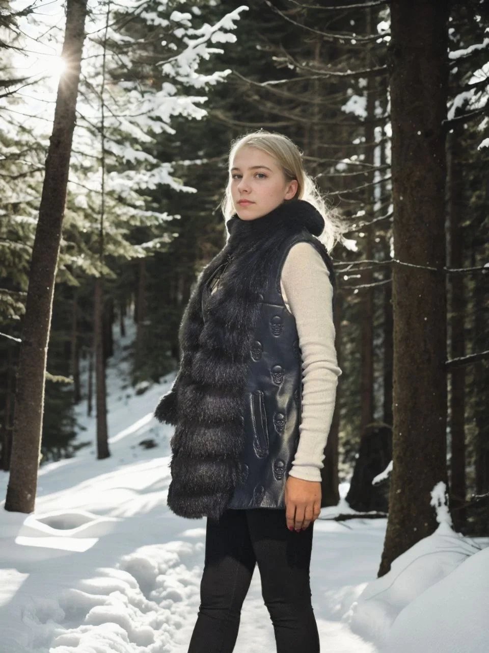 Femeie Bleumarin Blană Naturală Fără Mâneci Cu Fermoar Vestă 5