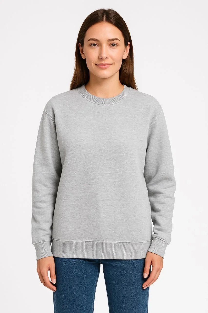 Juvele Gri 3 Fili Pamuklu Duz Bisiklet Yaka Sweatshirt 2