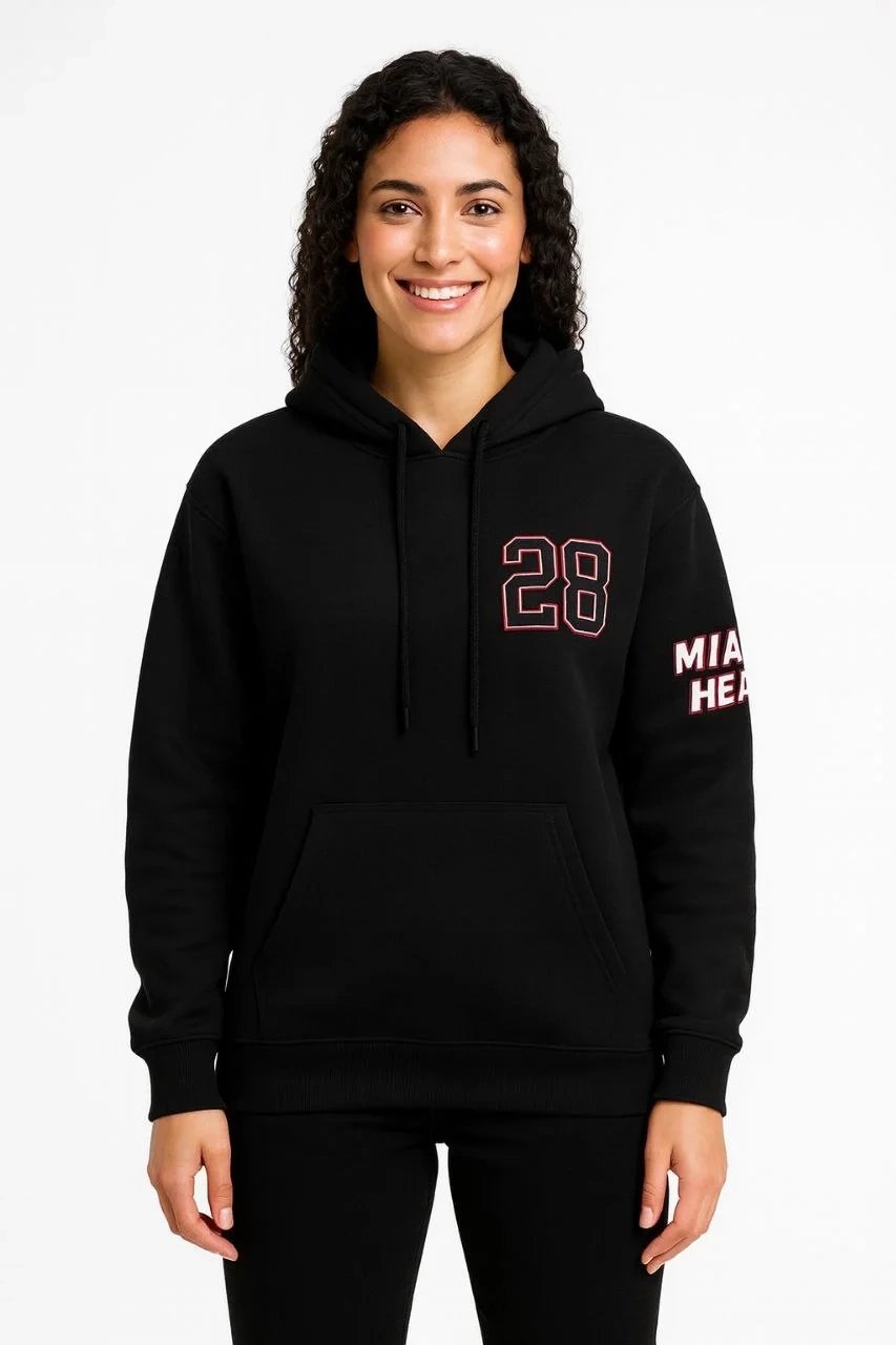 Ženska crna 3-nitna pamučna kapuljača s printom klokan džep hoodie 2
