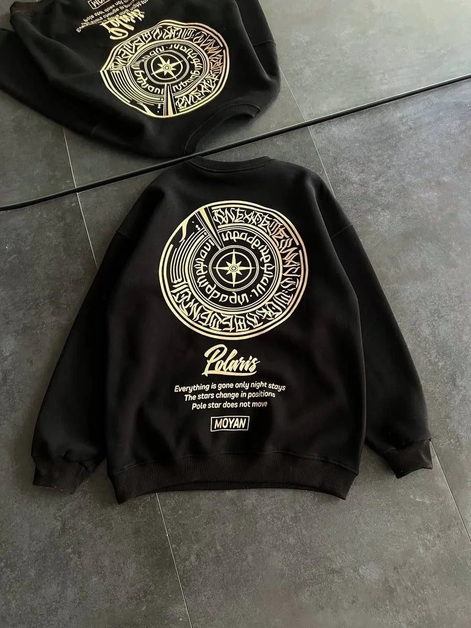 Γυναικείο Μαύρο Oversize 3-κλωνο Βαμβακερό Φούτερ με Print, Στρογγυλή Λαιμόκοψη 2