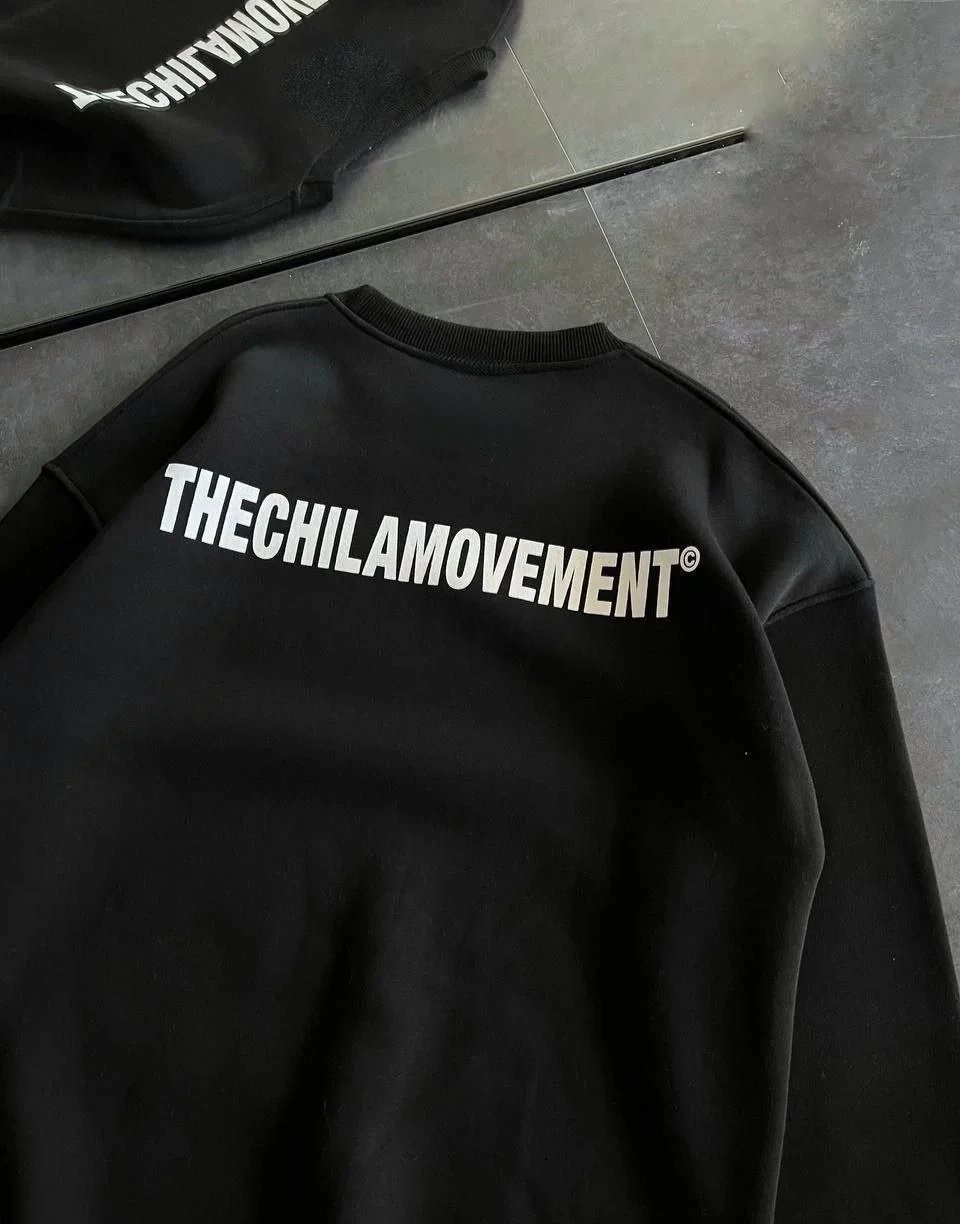 Women's Black Oversize Crew Neck Printed Cotton Sweatshirt 3
