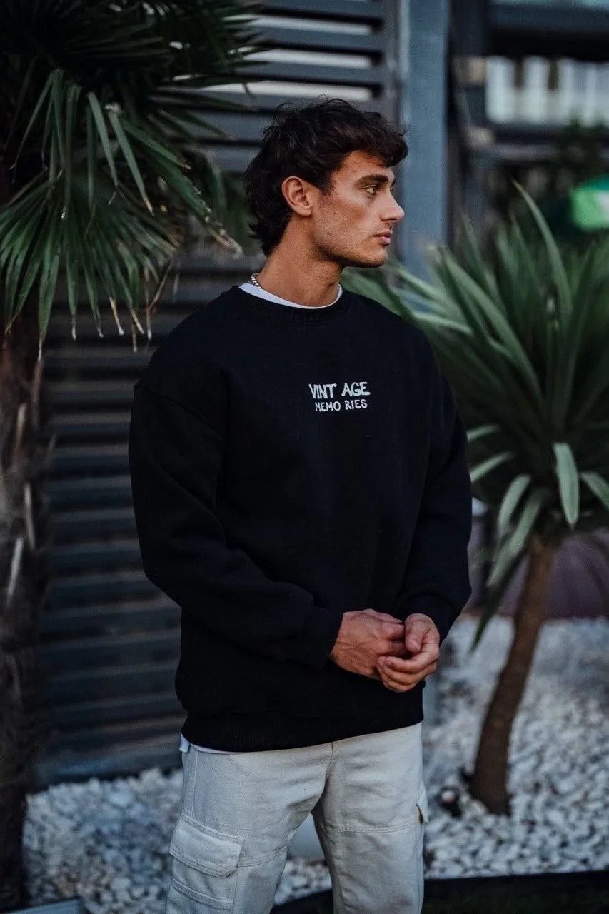 Men's Black 3-Thread Cotton Cycling Neck Printed Sweatshirt 3