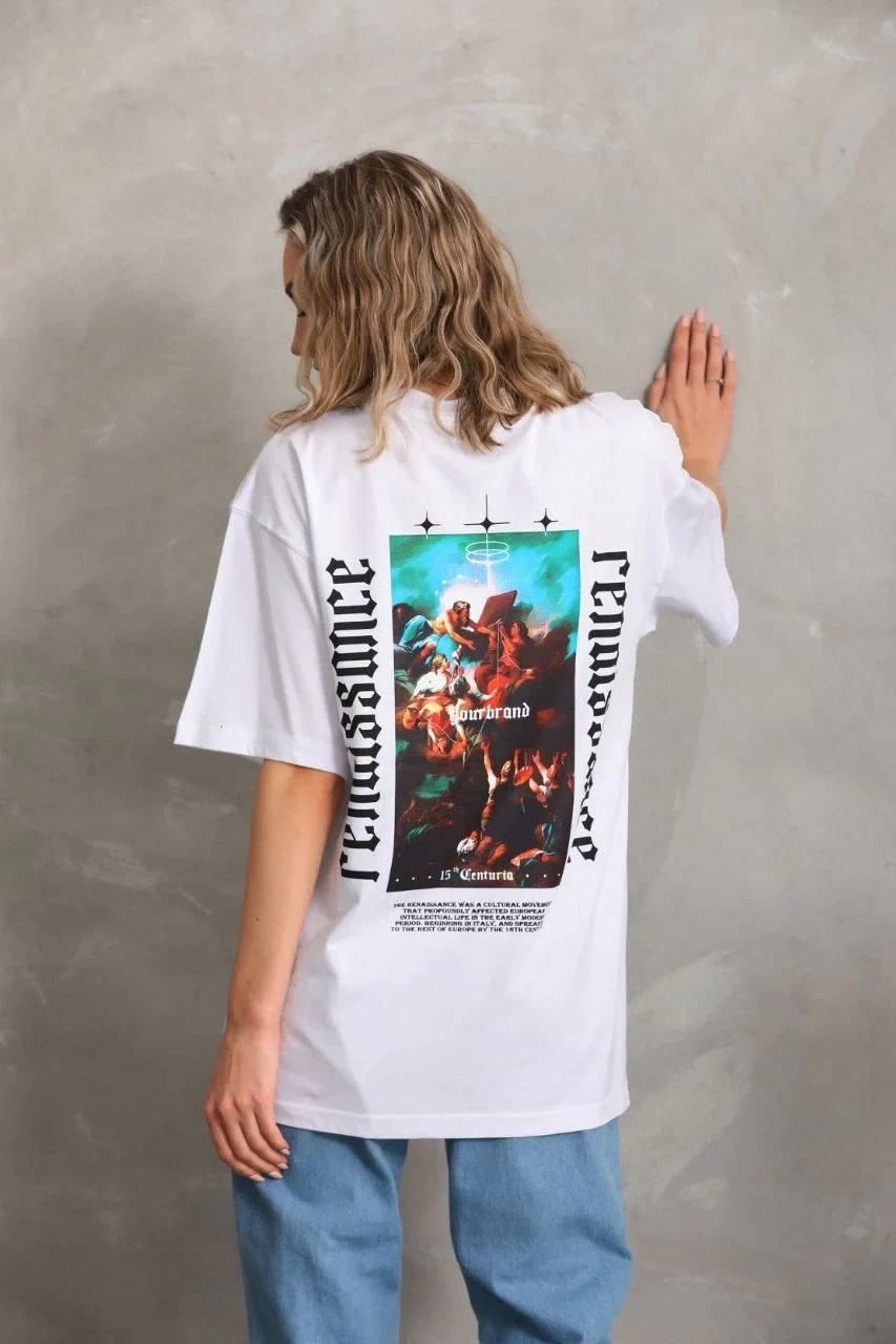 Ženski Bijeli Oversize Biciklistički Kragna Print Ljetna Majica 2