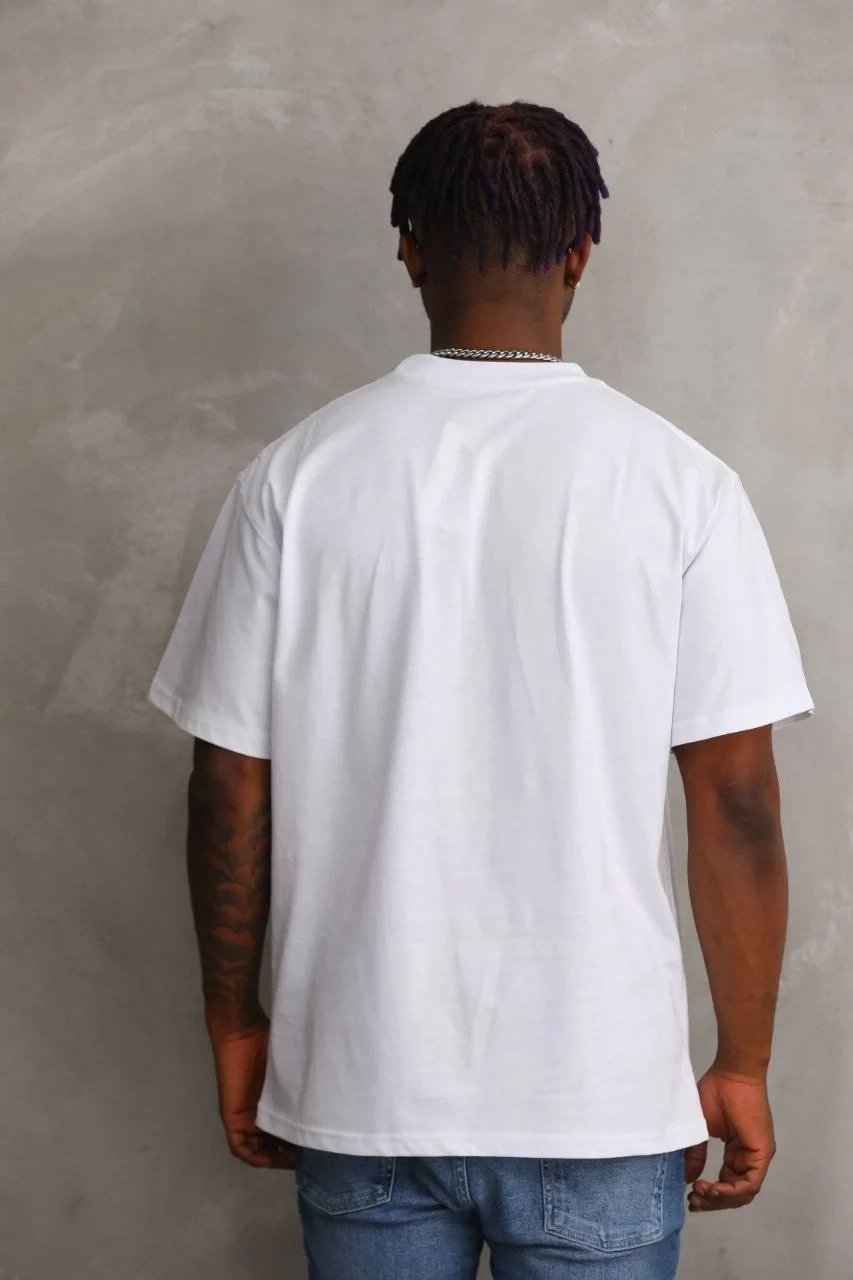 Men's White Relaxed Fit Crew Neck Printed Short Sleeve T-Shirt 2