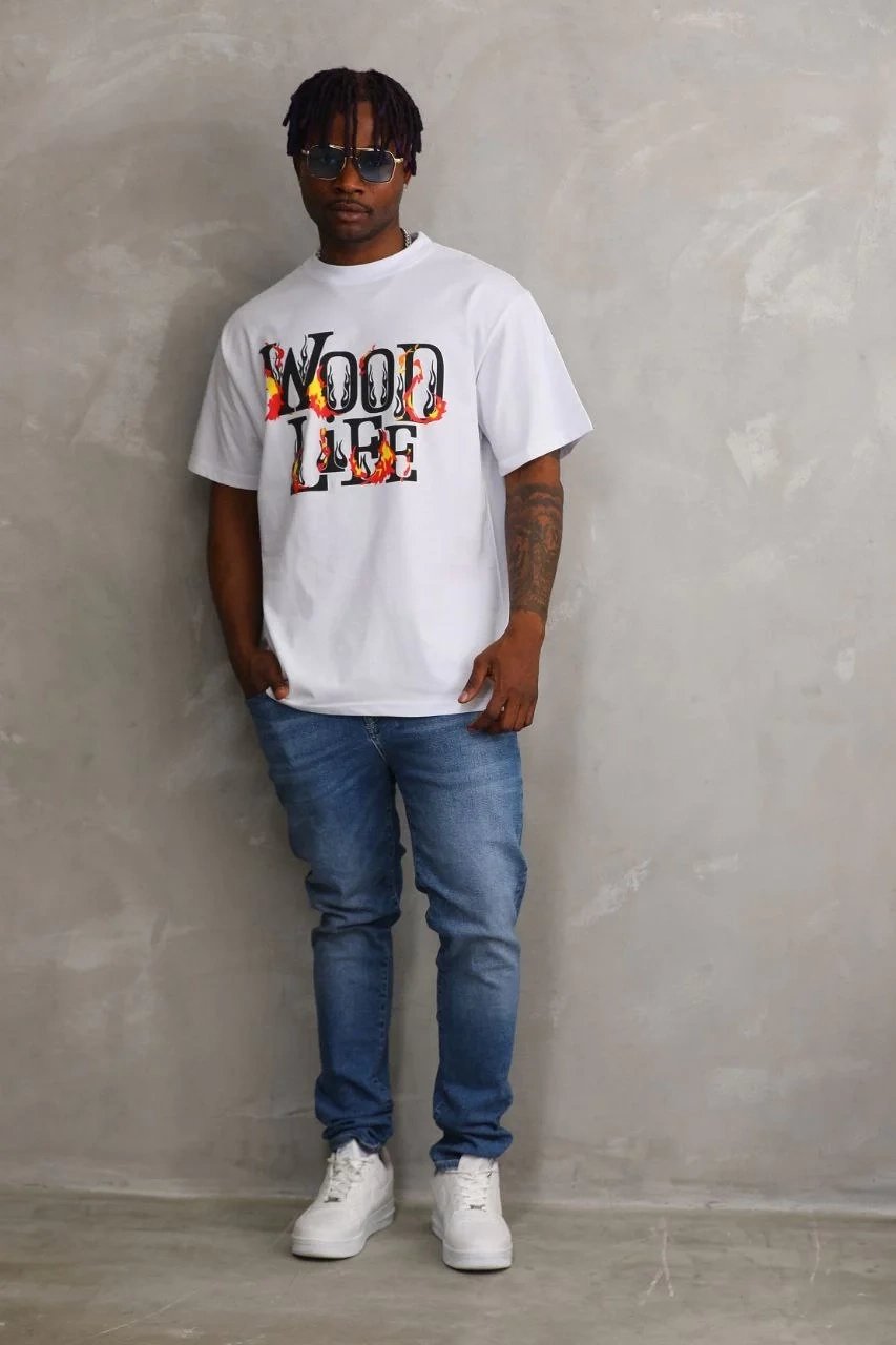 Men's White Relaxed Fit Crew Neck Printed Short Sleeve T-Shirt 6