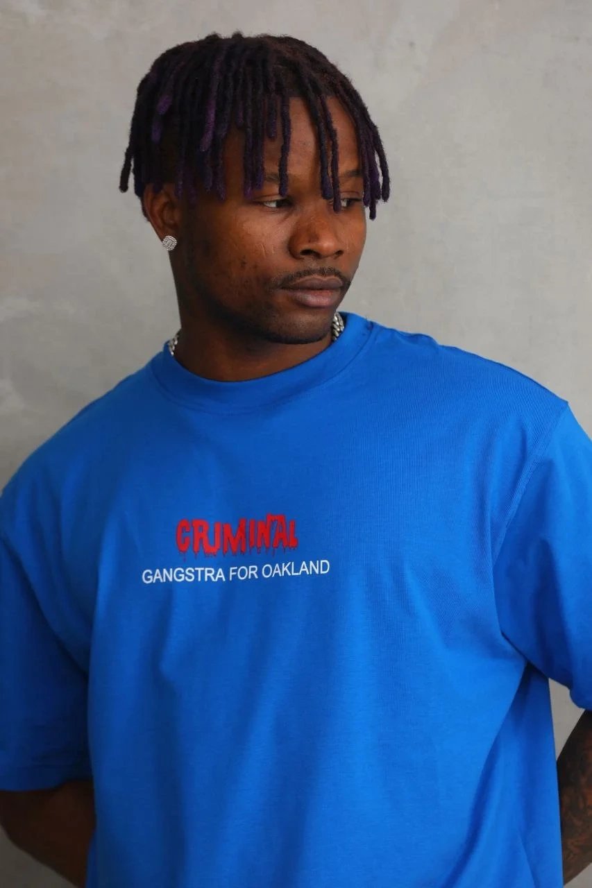 Машки сино Oversize бицикли јака печатена маица 3