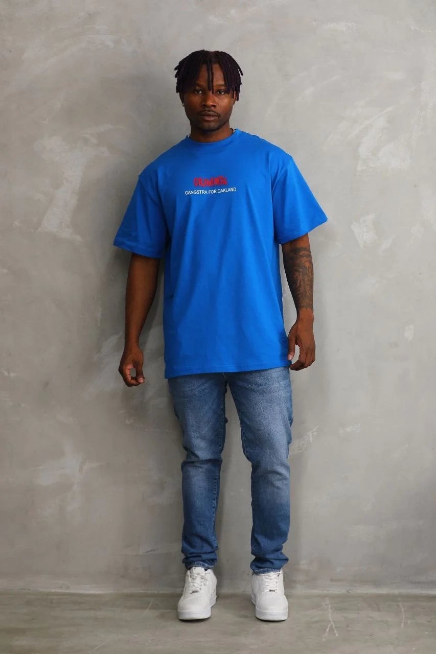 Машки сино Oversize бицикли јака печатена маица 4