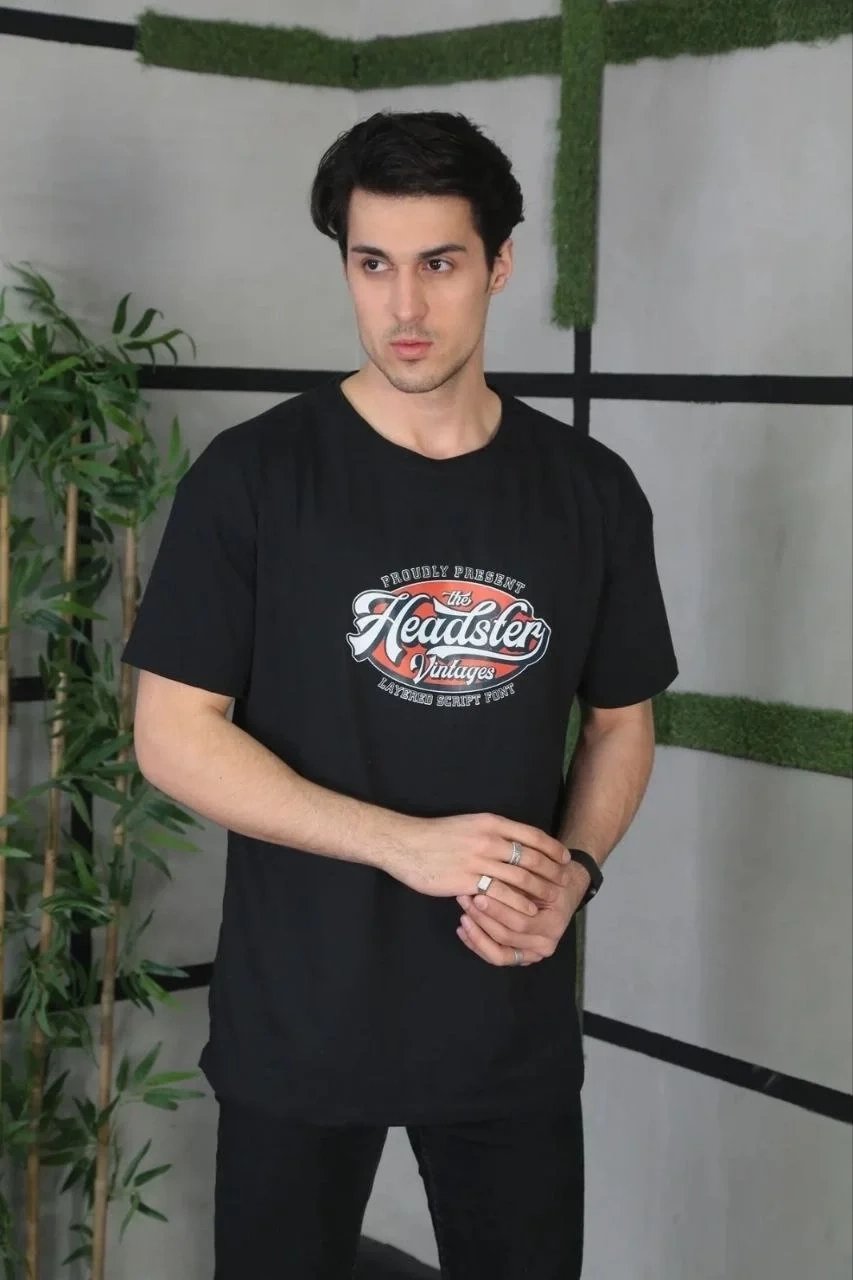 Pánske čierne regular tričko s potlačou a cyklistickým výstrihom 3