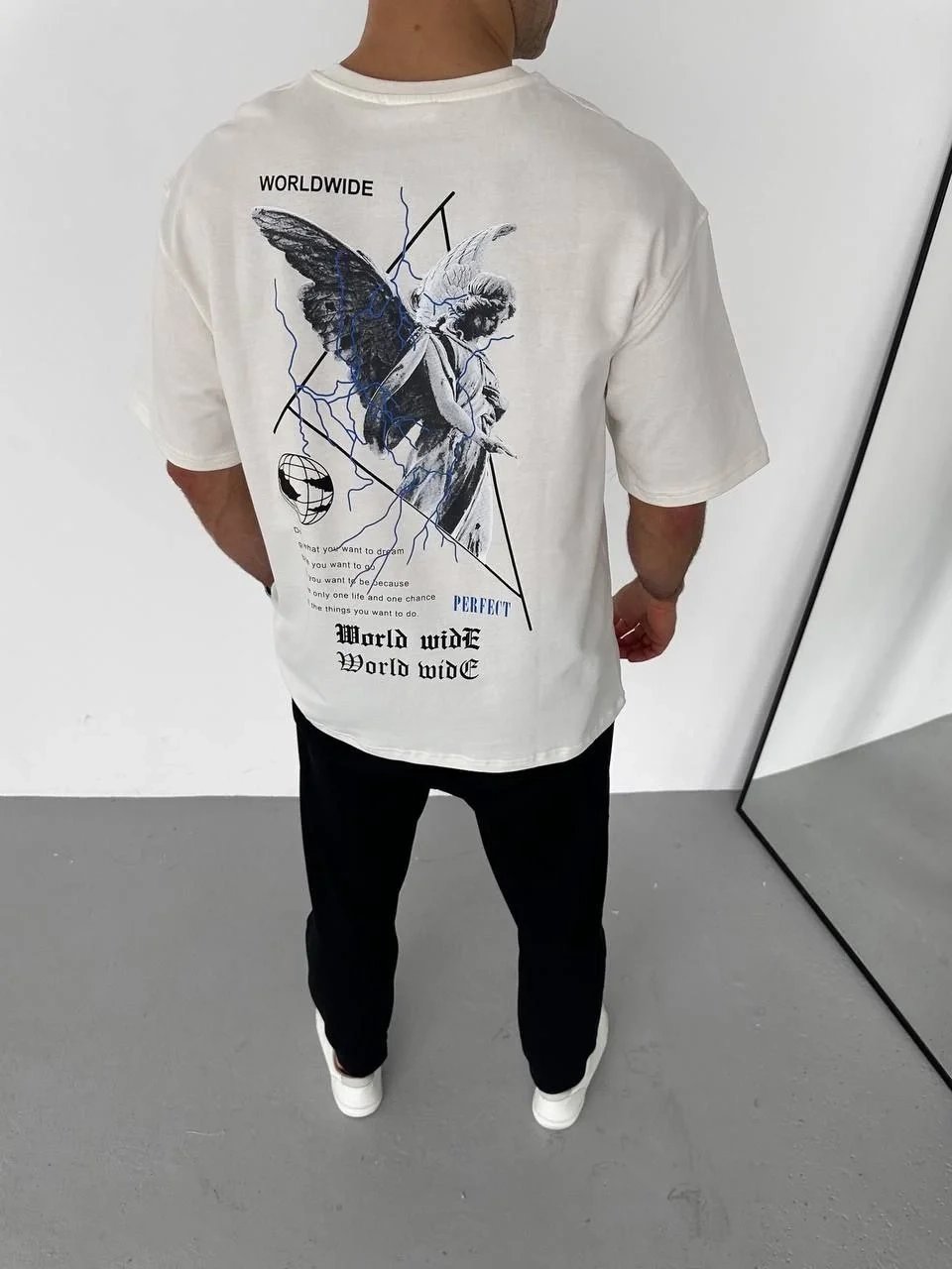 Bărbat Alb Regular Guler Bicicletă Imprimat Tricou 3