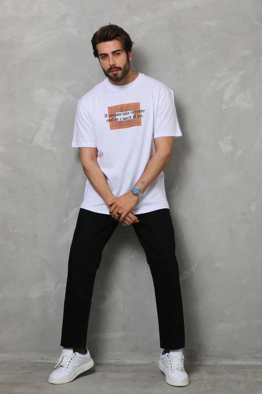 Мъжка бяла regular fit тениска с кръгла яка и щампа 6