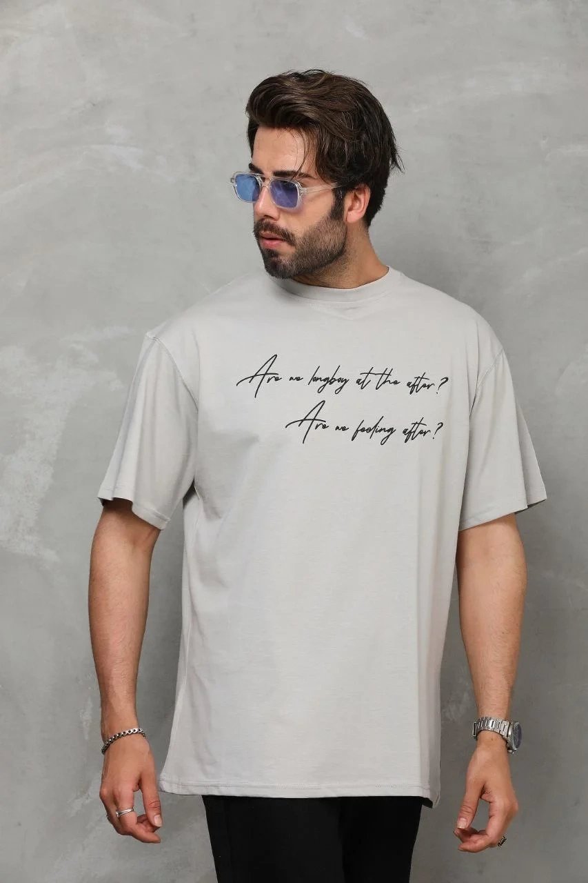 Γκρι Ανδρικό Oversize Ποδήλατο Λαιμό Τυπωμένο T-shirt 4