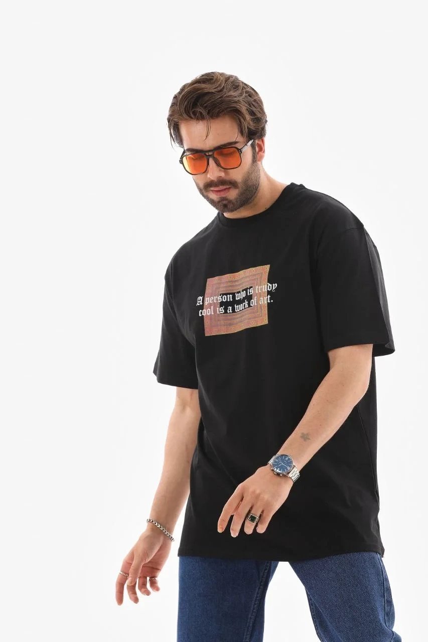 Pánske čierne regular fit bicykel golier potlačené tričko 3