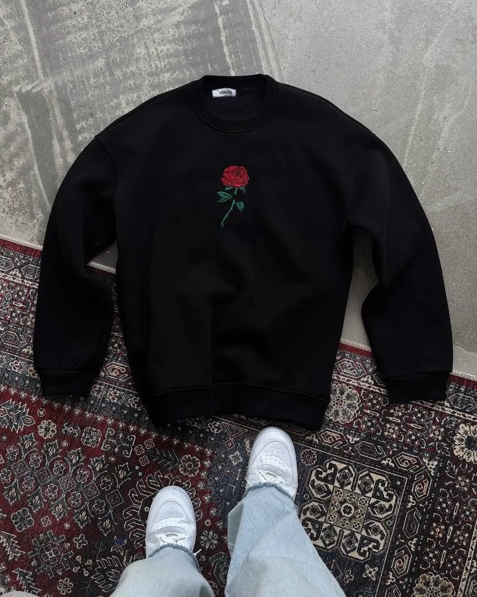 Men's Black 3-Thread Cotton Front Back Printed Cycling Neck Sweatshirt 4
