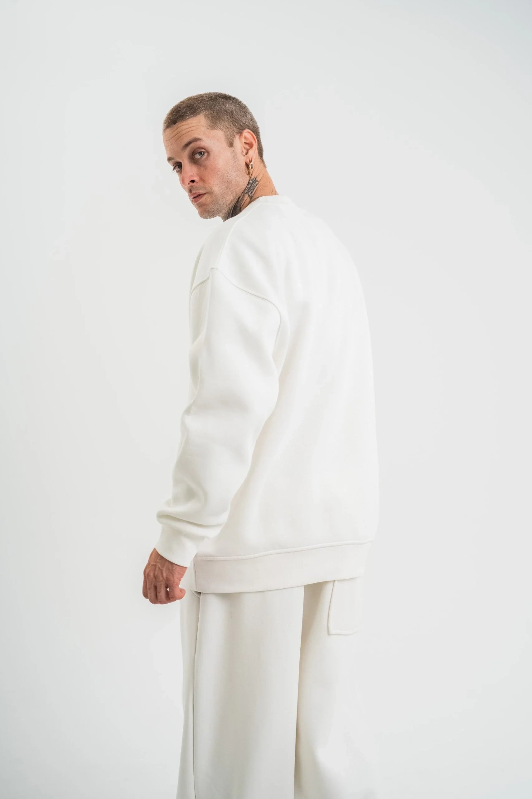 Машки бел долг ракав велосипед јака 3-нишки памучен дебел Sweatshirt 3