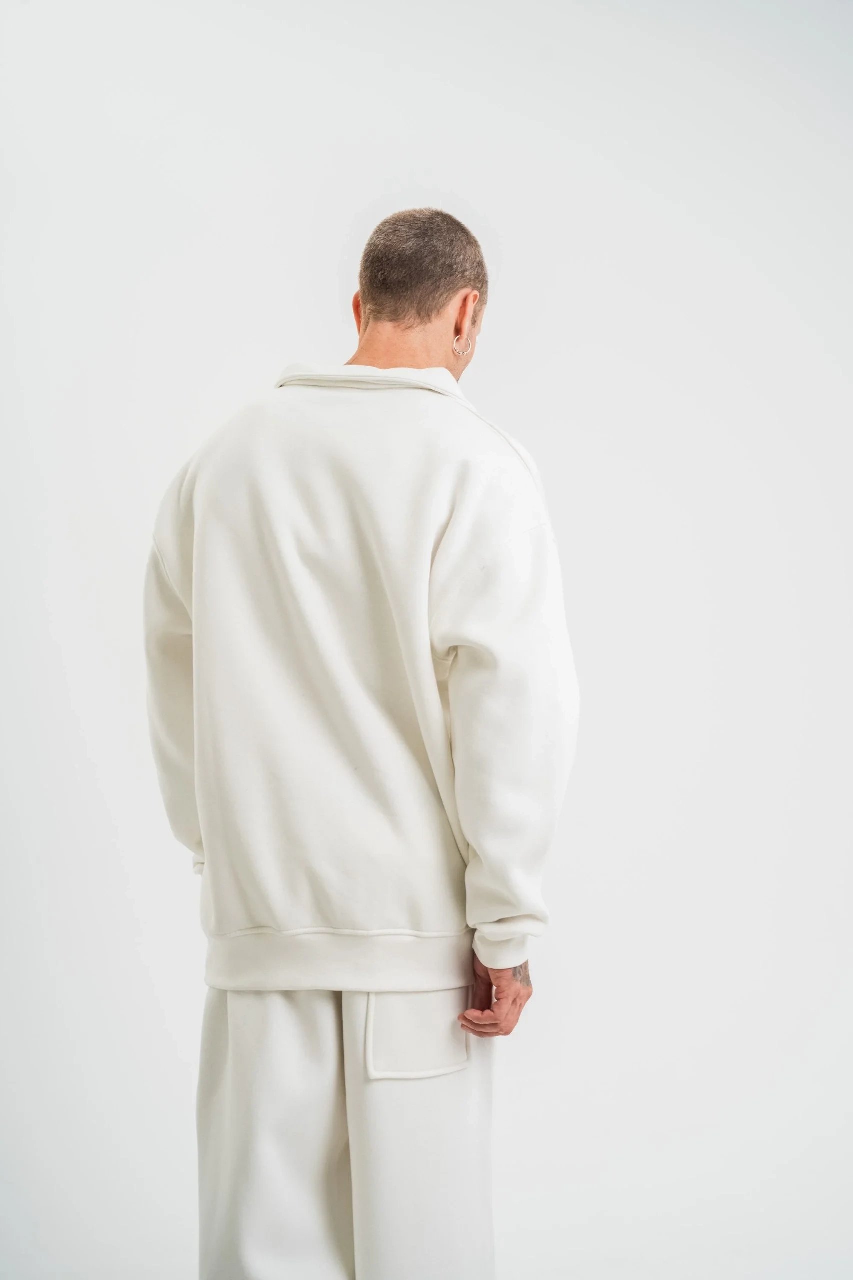 Машки бел долг ракав велосипед јака 3-нишки памучен дебел Sweatshirt 5