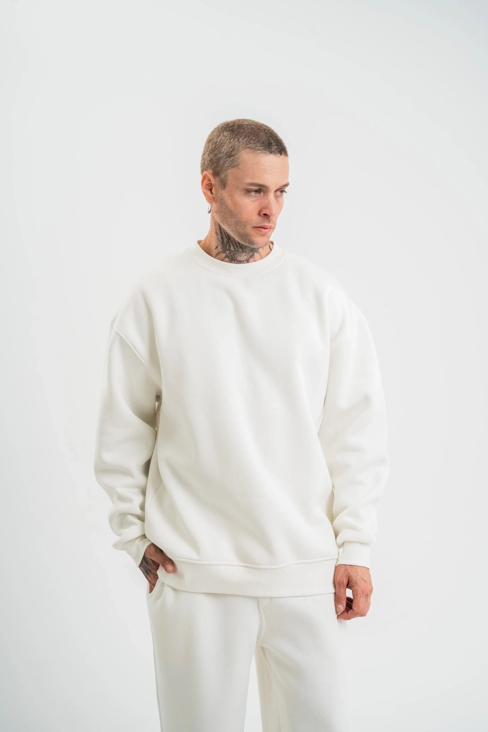 Машки бел долг ракав велосипед јака 3-нишки памучен дебел Sweatshirt 8