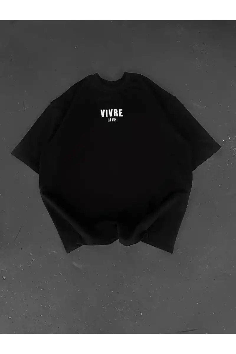 ERKEK Baskılı Oversize Bisiklet Yaka T-shirt - Siyah