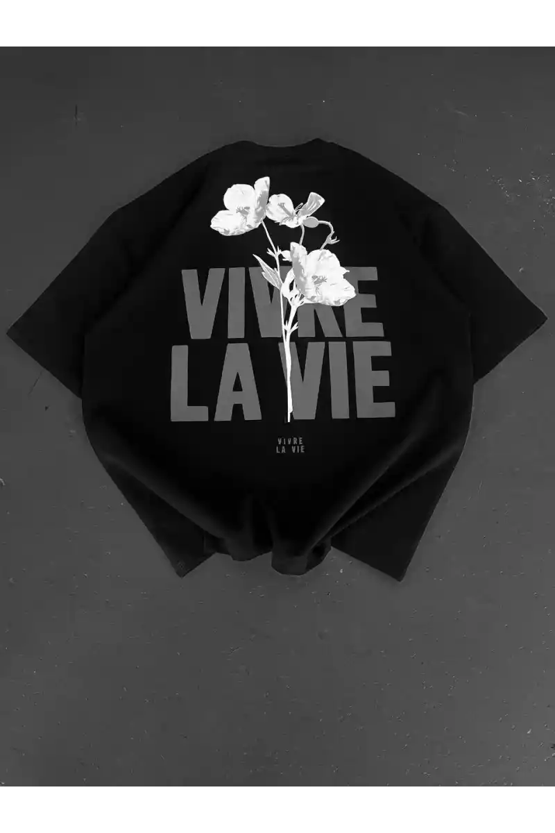 ERKEK Baskılı Oversize Bisiklet Yaka T-shirt - Siyah