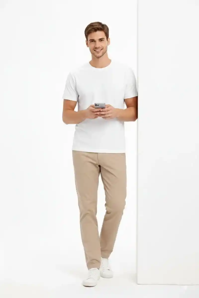 Erkek Bisiklet Yaka Tişört Regular Kalıp Basic Pamuklu Günlük Kullanım T-shirt - Beyaz