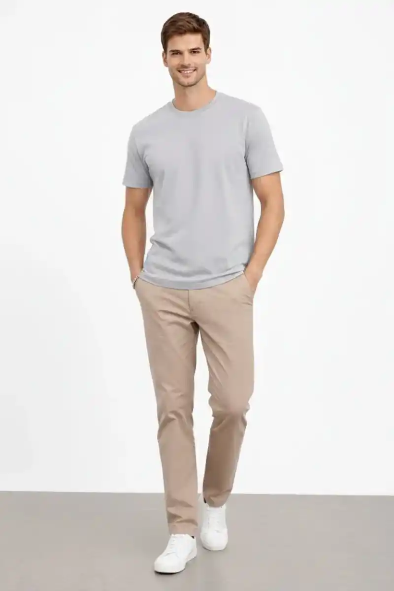 Erkek Bisiklet Yaka Tişört Regular Kalıp Basic Pamuklu Günlük Kullanım T-shirt - Gri