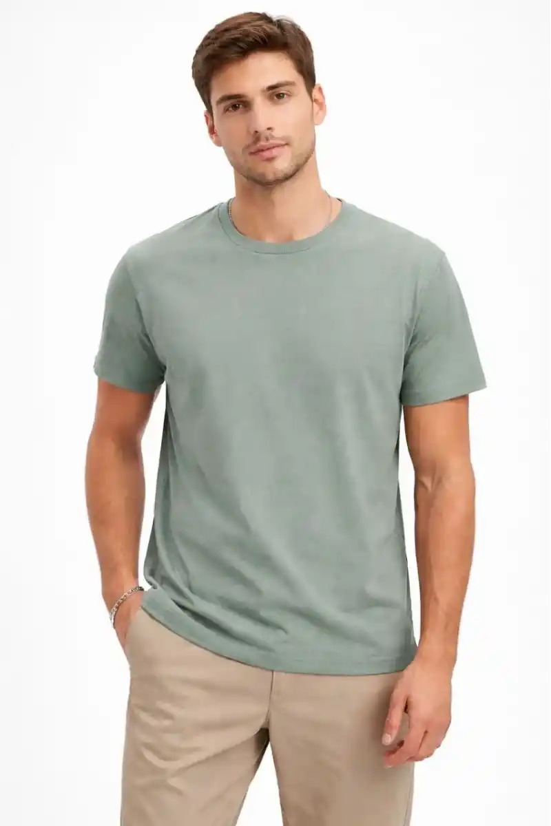 Erkek Bisiklet Yaka Tişört Regular Kalıp Basic Pamuklu Günlük Kullanım T-shirt - Mint Yeşili