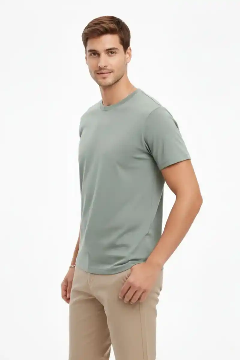 Erkek Bisiklet Yaka Tişört Regular Kalıp Basic Pamuklu Günlük Kullanım T-shirt - Mint Yeşili