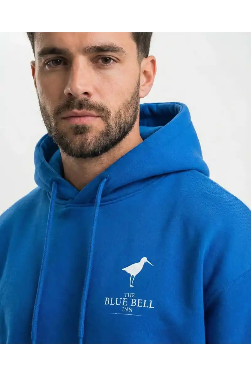 Erkek Baskılı Kapüşonlu Hoodie 3 İplik İçi Pamuklu Kanguru Cepli - Saks Mavisi