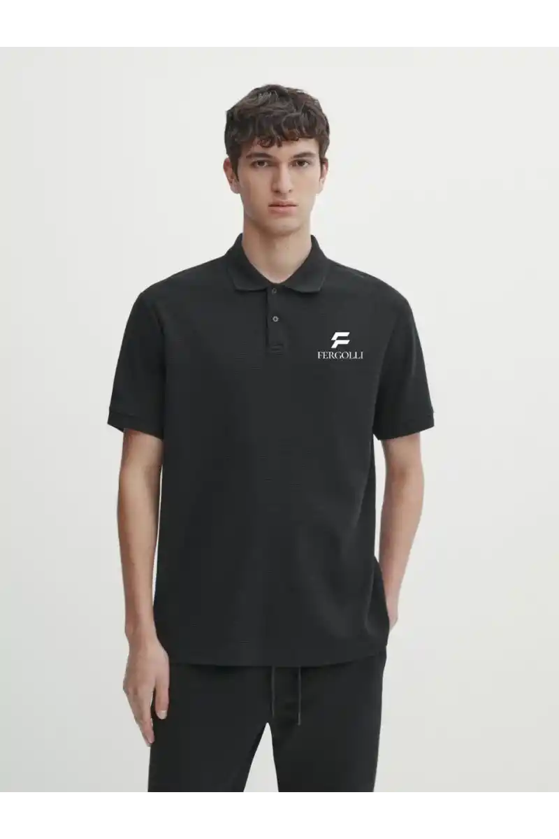 Erkek Pike Yakalı Tişort Düğmeli Baskılı T-Shirt - Beyaz