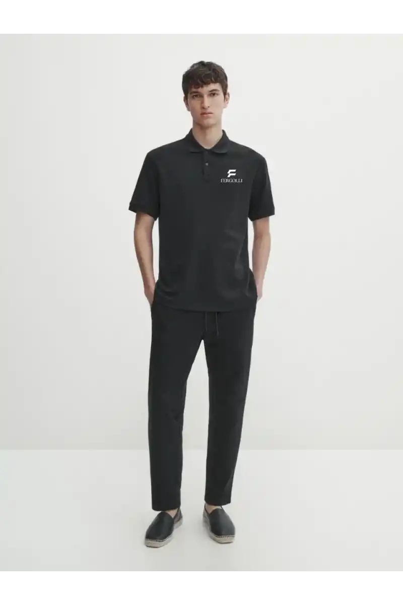 Erkek Pike Yakalı Tişort Düğmeli Baskılı T-Shirt - Beyaz