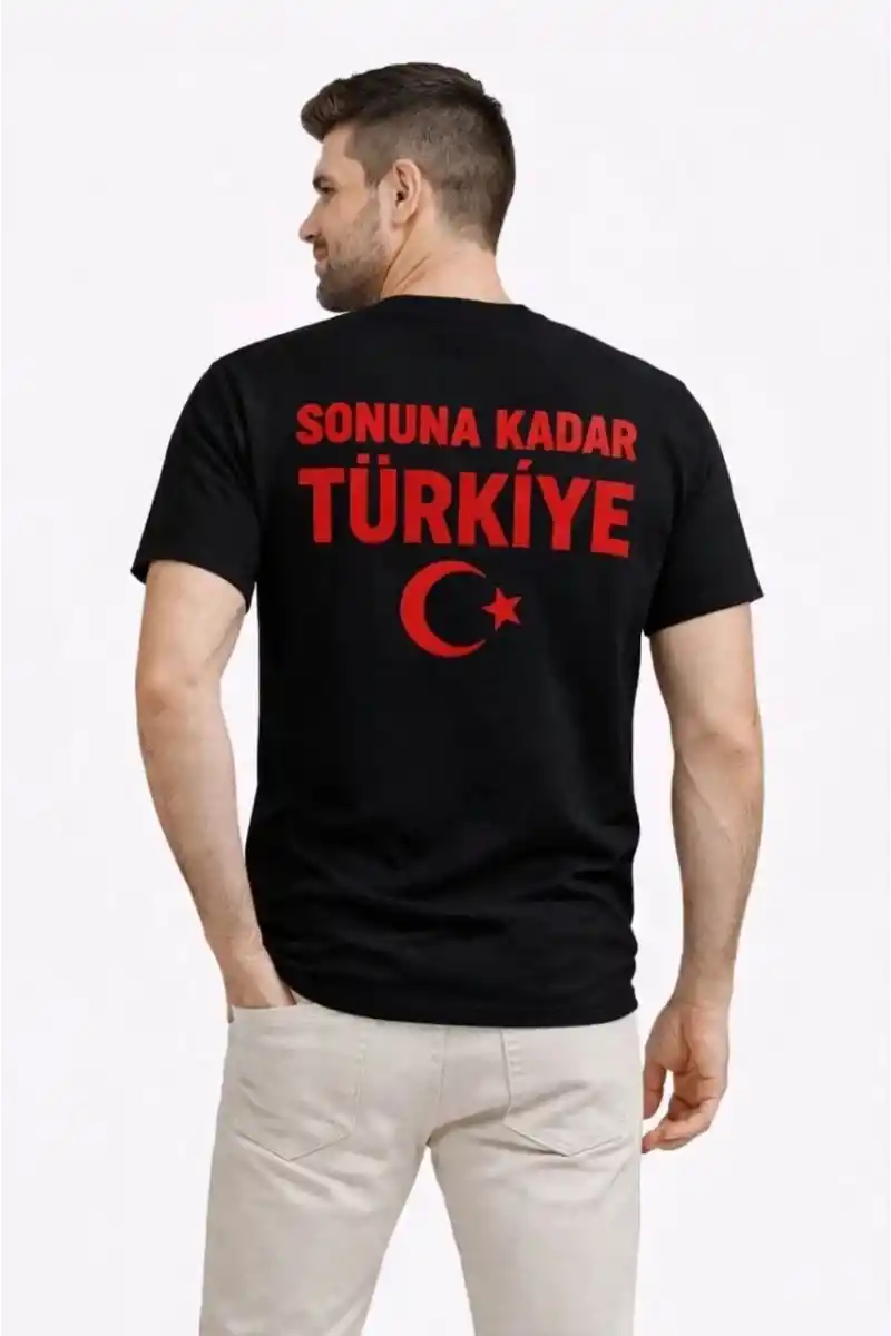 Erkek TÜRKİYE Ay Yıldız Baskılı Taraftar Forma T-Shirt - Siyah