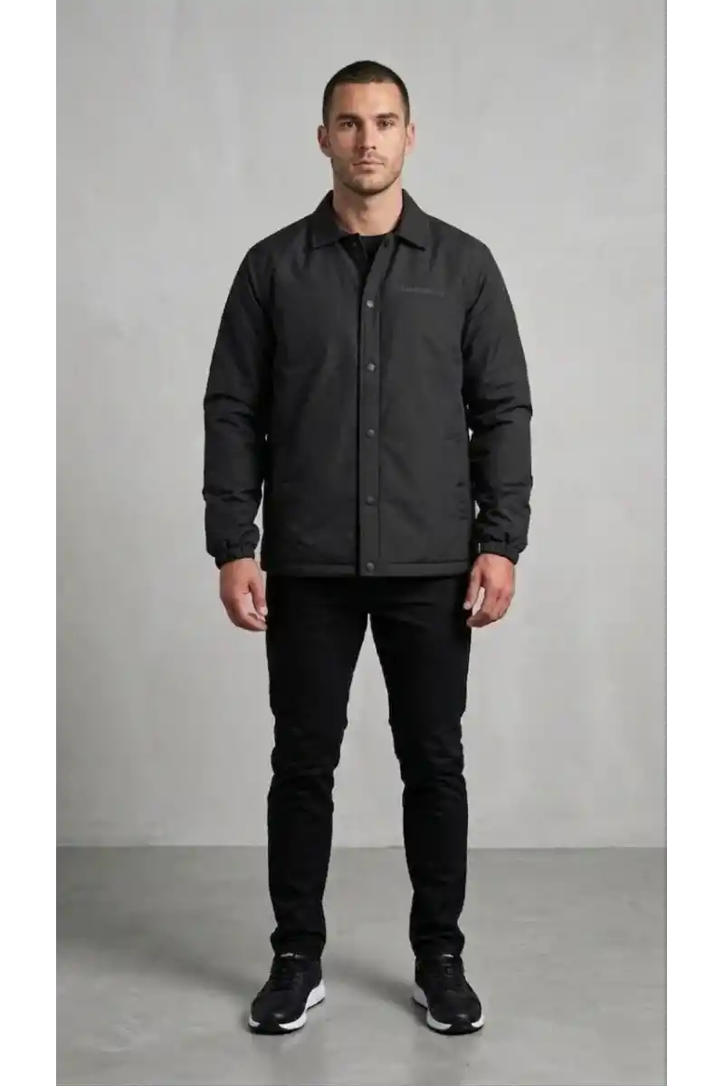 Erkek Yağmur İtici İç Astarlı Çıtçıtlı İç Cepli Dış Cepli Mevsimlik Mont - Siyah
