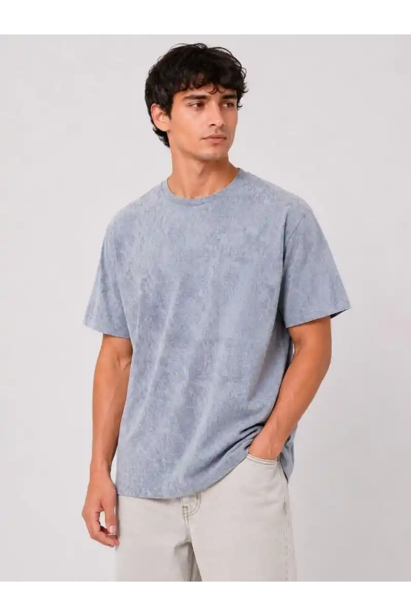 Erkek Yıkamalı Washed Effect Tişört Bisiklet Yaka Sokak Stil Kısa Kol T-Shirt - Gri