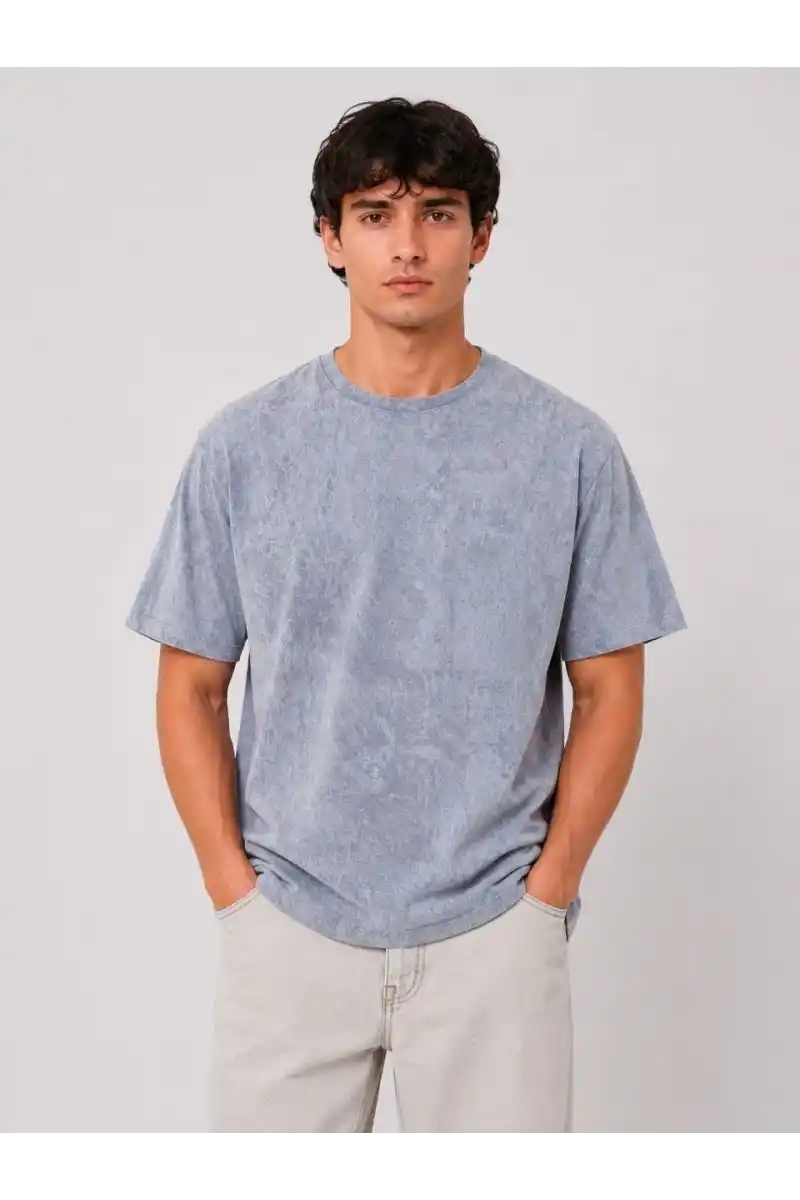 Erkek Yıkamalı Washed Effect Tişört Bisiklet Yaka Sokak Stil Kısa Kol T-Shirt - Gri