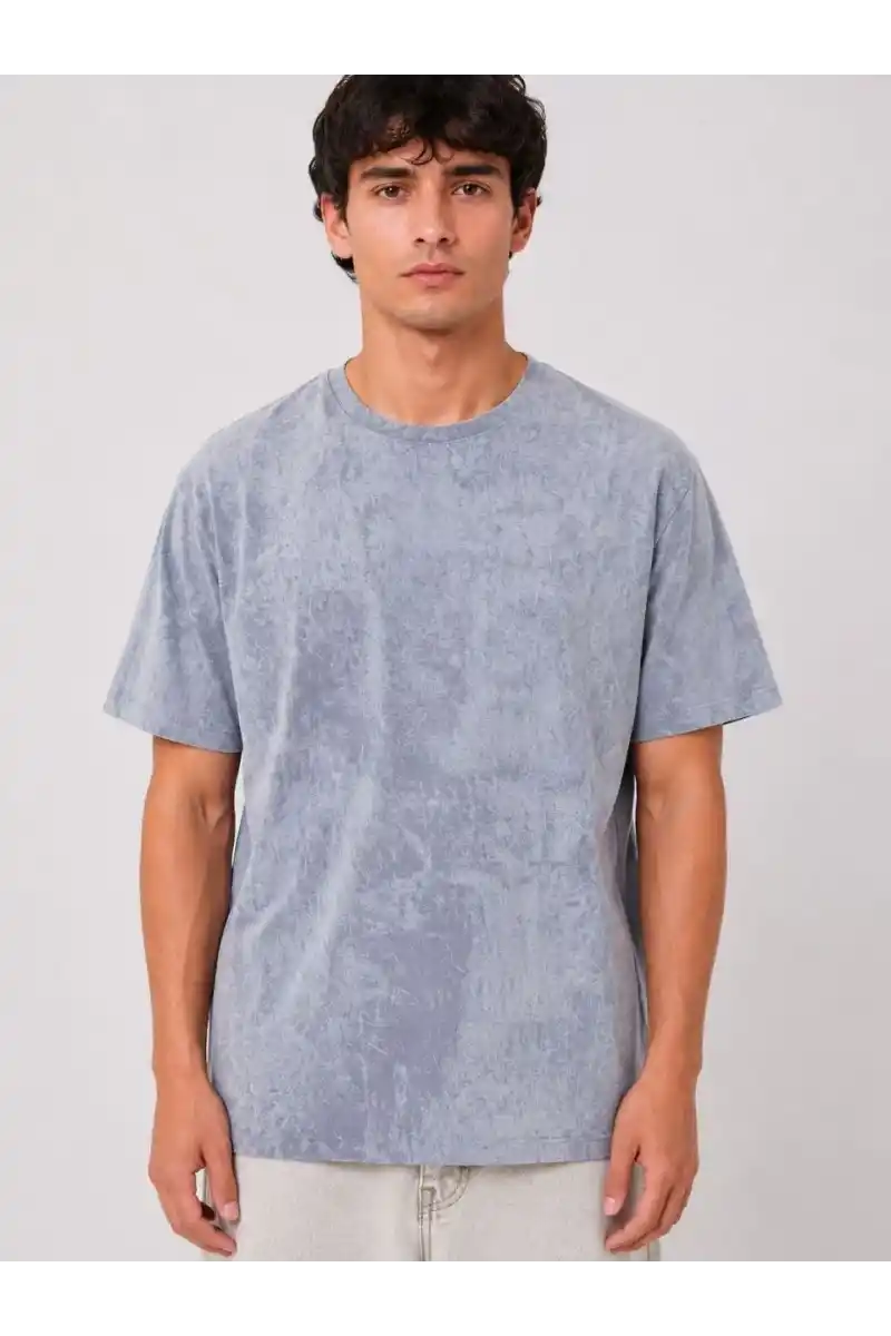 Erkek Yıkamalı Washed Effect Tişört Bisiklet Yaka Sokak Stil Kısa Kol T-Shirt - Gri