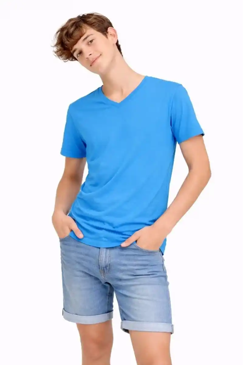 Genç Erkek Çocuk V Yaka Tişört Model - Açık Mavi