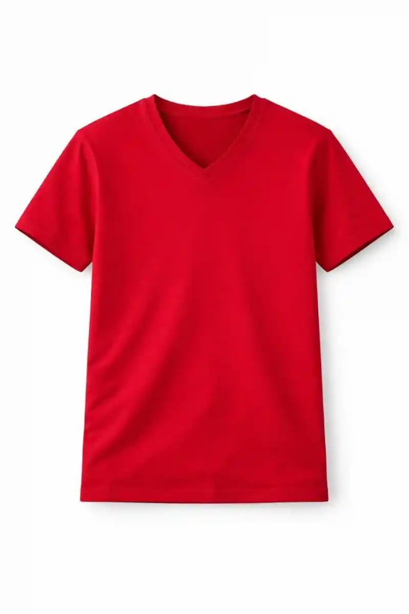 Genç Kız Çocuk V Yaka Tişört Model - Kırmızı