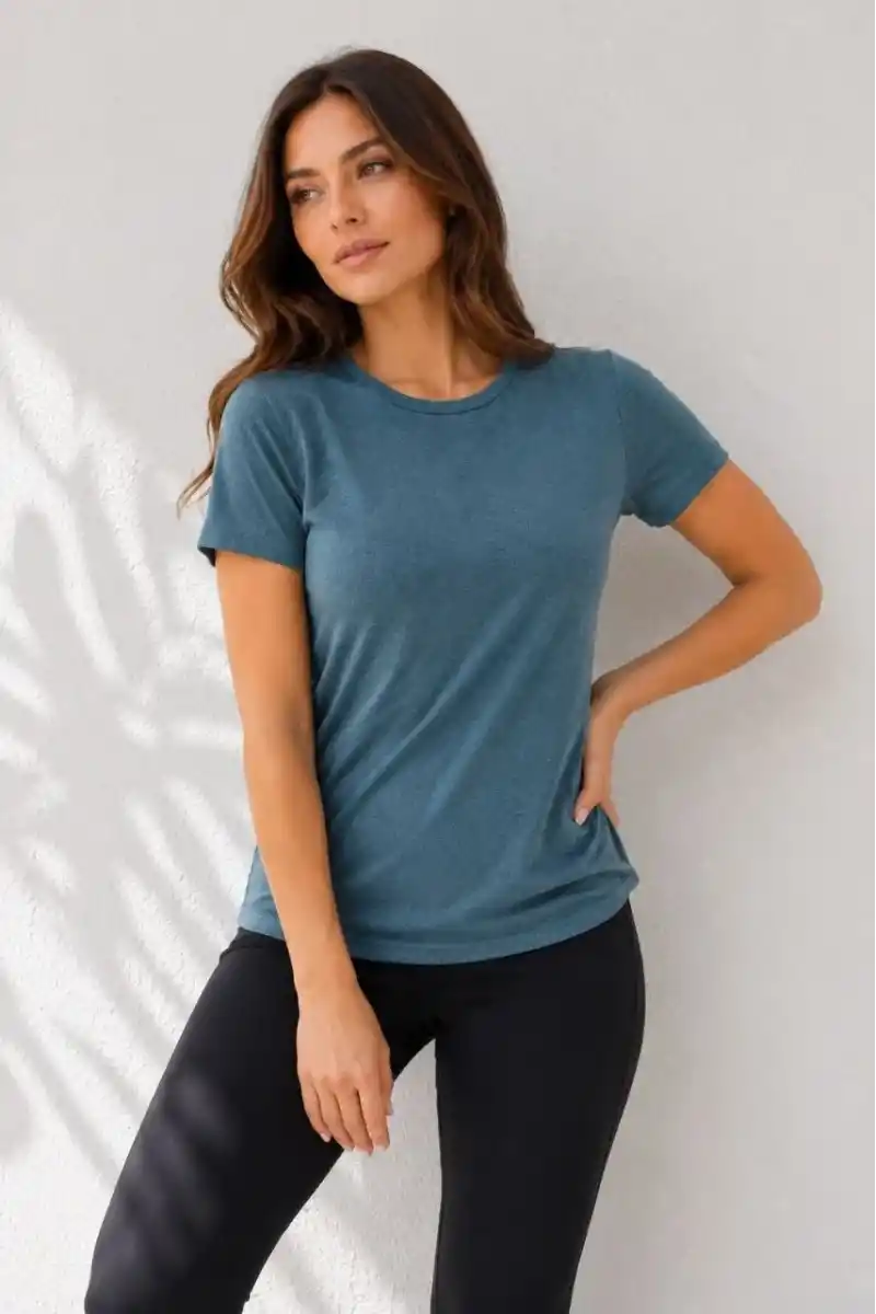 Kadın Basic Tişört Bisiklet Yaka Kısa Kol Günlük Yazlık Slim fit T-Shirt - Füme