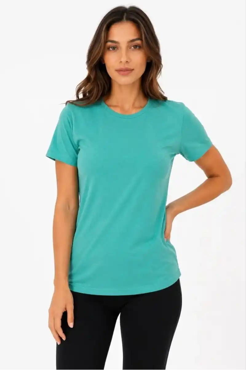 Kadın Basic Tişört Bisiklet Yaka Kısa Kol Günlük Yazlık Slim fit T-Shirt - Su Yeşili